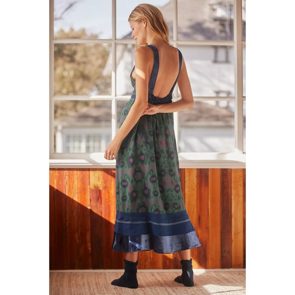 Anthropologie Velvet Trimmed Slip Midi Dress - Picture 2 of 14